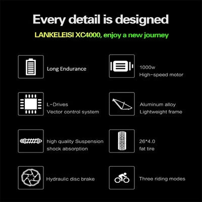 E-bike Vélo électrique à grosse opathie pour adulte, Moteur 1000W, batterie 17,5 AH, 7 vitesses, carton hydraulique, XC4000