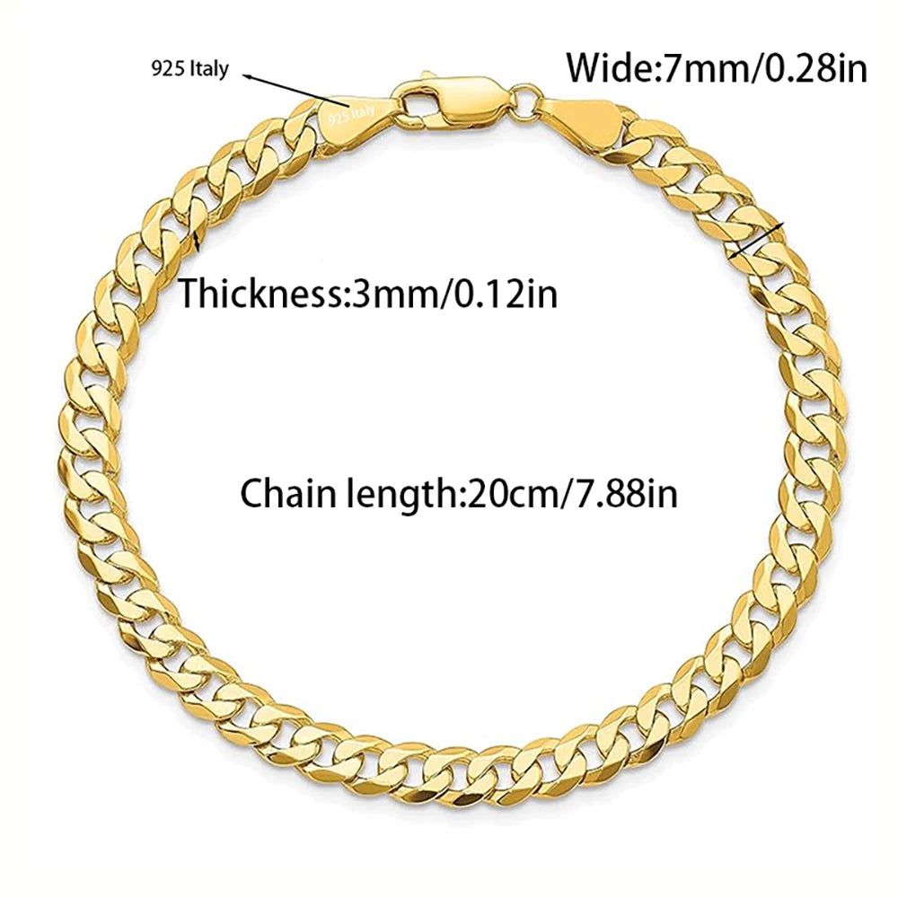 18K Gold Plated 7mm Bracelet for Men Women 925 Sterling Silver Curb Cuban Chain Bracelet Fashion Jewelry Gifts Shipping from USA - PrimeandBeauty
