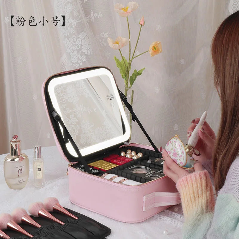 New LED Lighted Cosmetic Case with Mirror Waterproof PU Leather Portable Travel Makeup Storage Bags - PrimeandBeauty