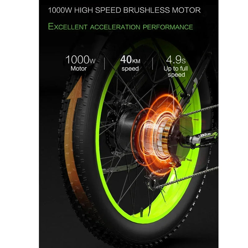 E-bike Vélo électrique à grosse opathie pour adulte, Moteur 1000W, batterie 17,5 AH, 7 vitesses, carton hydraulique, XC4000