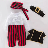 Baby Boys Girls Captain Pirate Costume Infant Toddler Romper Jumpsuit Umorden Halloween Purim Party Fancy Dress Red Stripe - PrimeandBeauty