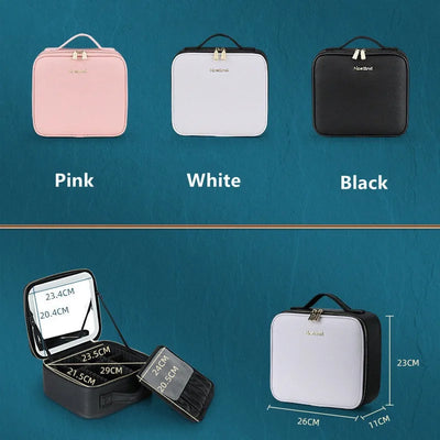 New LED Lighted Cosmetic Case with Mirror Waterproof PU Leather Portable Travel Makeup Storage Bags - PrimeandBeauty