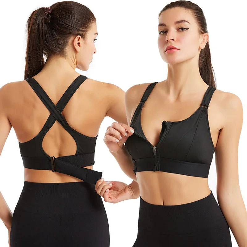 New Style Adjustable Front-Zip Sports Bra. It's a shockproof, wire-free vest-style yoga bra with a cross-back design, suitable f - PrimeandBeauty