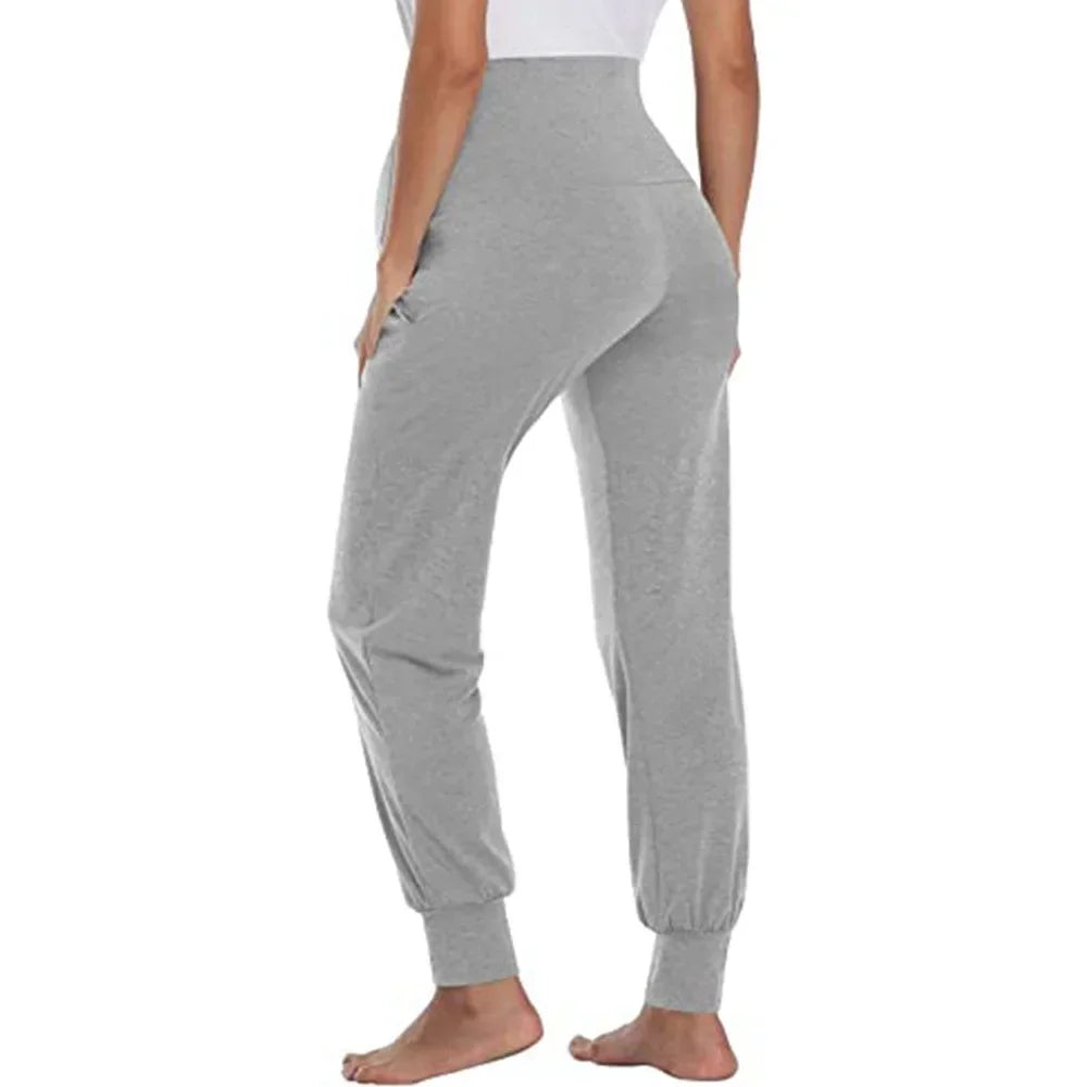 Spring Maternity Women's Casual Pants Premama Solid High Waist Strechy Lounge Trousers For Pregnant Women Joggers With Pockets - PrimeandBeauty