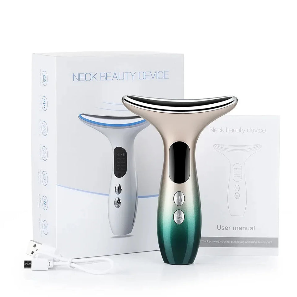 EMS LED Light Neck Face Massage 3 Colors Electric Vibration Hot Compress Skin Lift Tighten Smooth Firm Repair Skin Rejuvenation
