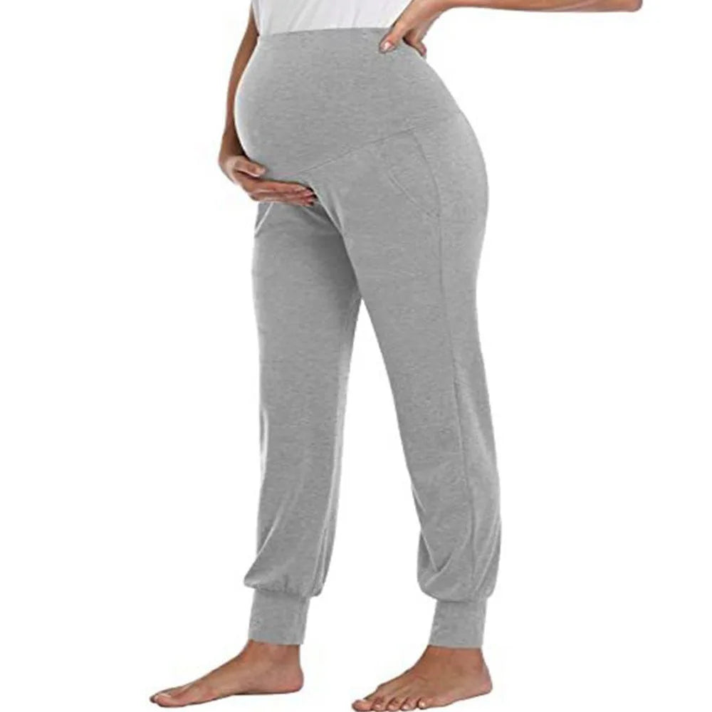 Spring Maternity Women's Casual Pants Premama Solid High Waist Strechy Lounge Trousers For Pregnant Women Joggers With Pockets - PrimeandBeauty