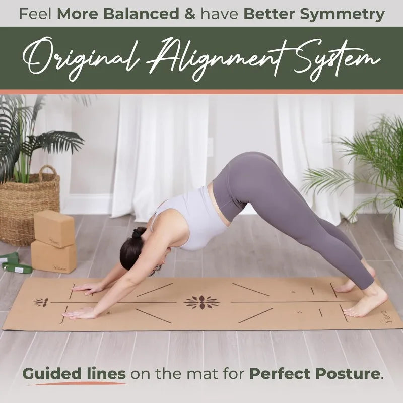 Gayo Premium Cork All-in-One Yoga Essentials Kit -Large Cork Yoga Mat and Blocks Set with Carry Strap and Alignment lines - PrimeandBeauty