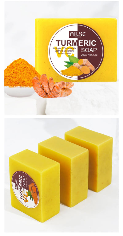 AILKE Natural Turmeric Bath Soap for Face & Body, Lightening, Cleanses Skin, Evens Tone, Reduce Spot, Radiant Skin, Oil Control - PrimeandBeauty