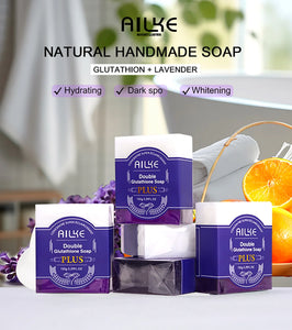 AILKE Double Glutathione PLUS Whitening Soap Bar, Reduce Dark Spots, Deep Clean Skin, Natural Lavender Scented for Face & Body - PrimeandBeauty