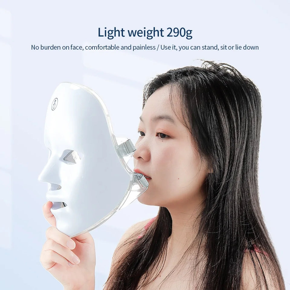 Rechargeable Facial LED Mask 7 Colors LED Photon Therapy Skin Rejuvenation Anti Acne Wrinkle Removal Beauty Mask Skin Brightenin - PrimeandBeauty