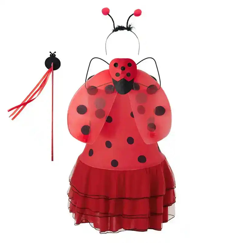 Women Halloween Costume Sleeveless Polka Dot Striped Witch Fairy Cosplay Dress Headband Cape Gloves - PrimeandBeauty