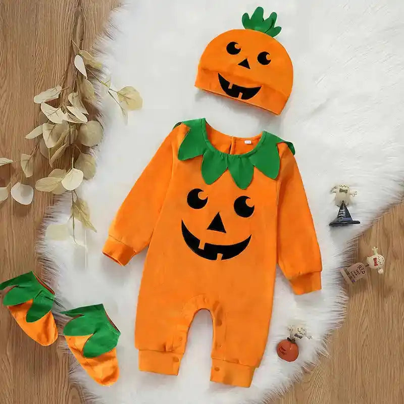 2025 Baby Halloween Rompers Infant Pumpkin Costume Newborn Cosplay 3pcs Onesie Suit New BornParty Clothing Suit - PrimeandBeauty