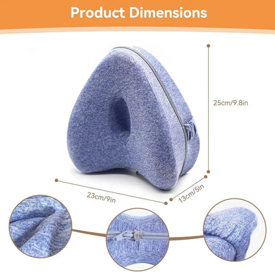 Memory foam knee pillow with 25cm height, breathable cover, and ergonomic design for pregnancy and side sleeping.