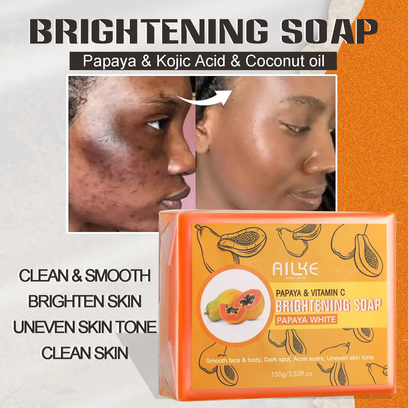 AILKE Skin Whitening Handmade Soap -Organic Papaya Soap For Black Spots, Clean Stains, Improves Dull Skin, Face & Body & Hands - PrimeandBeauty