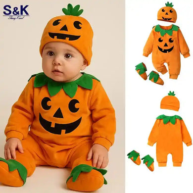 2025 Baby Halloween Rompers Infant Pumpkin Costume Newborn Cosplay 3pcs Onesie Suit New BornParty Clothing Suit - PrimeandBeauty