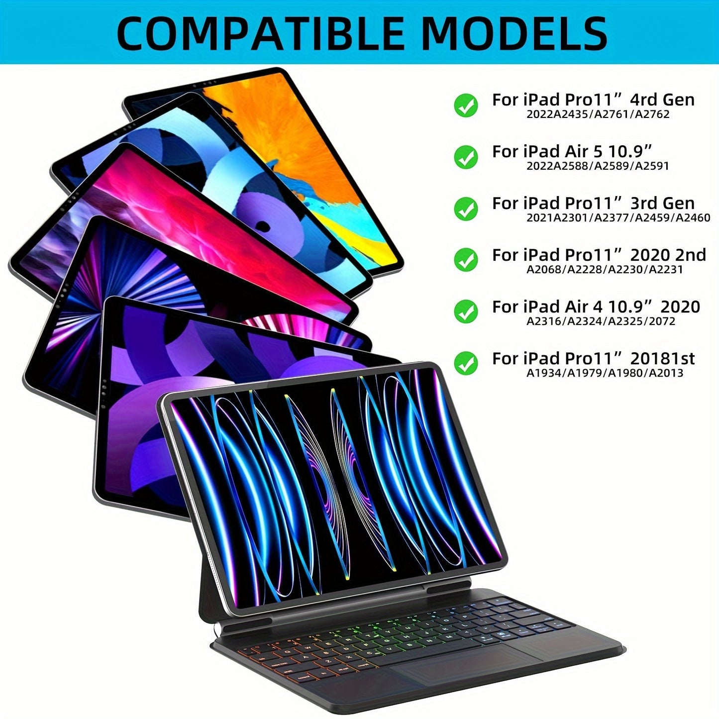for iPad keyboard case iPad Air 11-inch (M2) 2024 and 11-inch iPad Pro (1st/2nd/3rd/4th Generation) - Magic-style magnetic keyboard case with multi-touch trackpad, compatible with 10.9-inch iPad Air 4th/5th Gen.