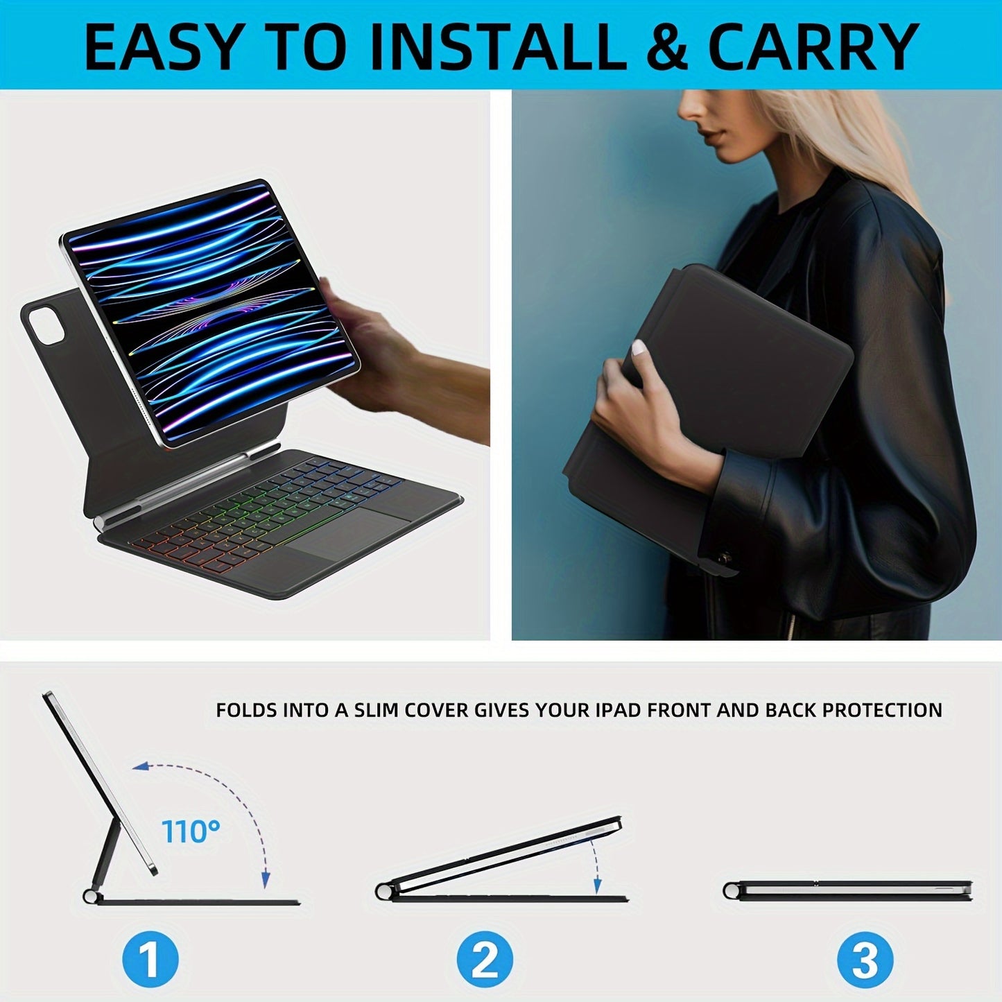 for iPad keyboard case iPad Air 11-inch (M2) 2024 and 11-inch iPad Pro (1st/2nd/3rd/4th Generation) - Magic-style magnetic keyboard case with multi-touch trackpad, compatible with 10.9-inch iPad Air 4th/5th Gen.