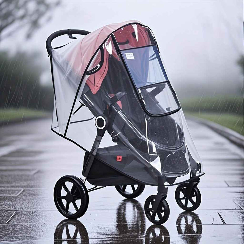 Baby Stroller Rain Cover - Waterproof Windproof Dustproof Snow Cover with Transparent Panels & Ventilation, Durable Plastic Adjustable Straps for All-Weather Protection, Stroller Accessories, - PrimeandBeauty