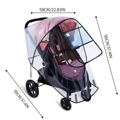 Baby Stroller Rain Cover - Waterproof Windproof Dustproof Snow Cover with Transparent Panels & Ventilation, Durable Plastic Adjustable Straps for All-Weather Protection, Stroller Accessories, - PrimeandBeauty