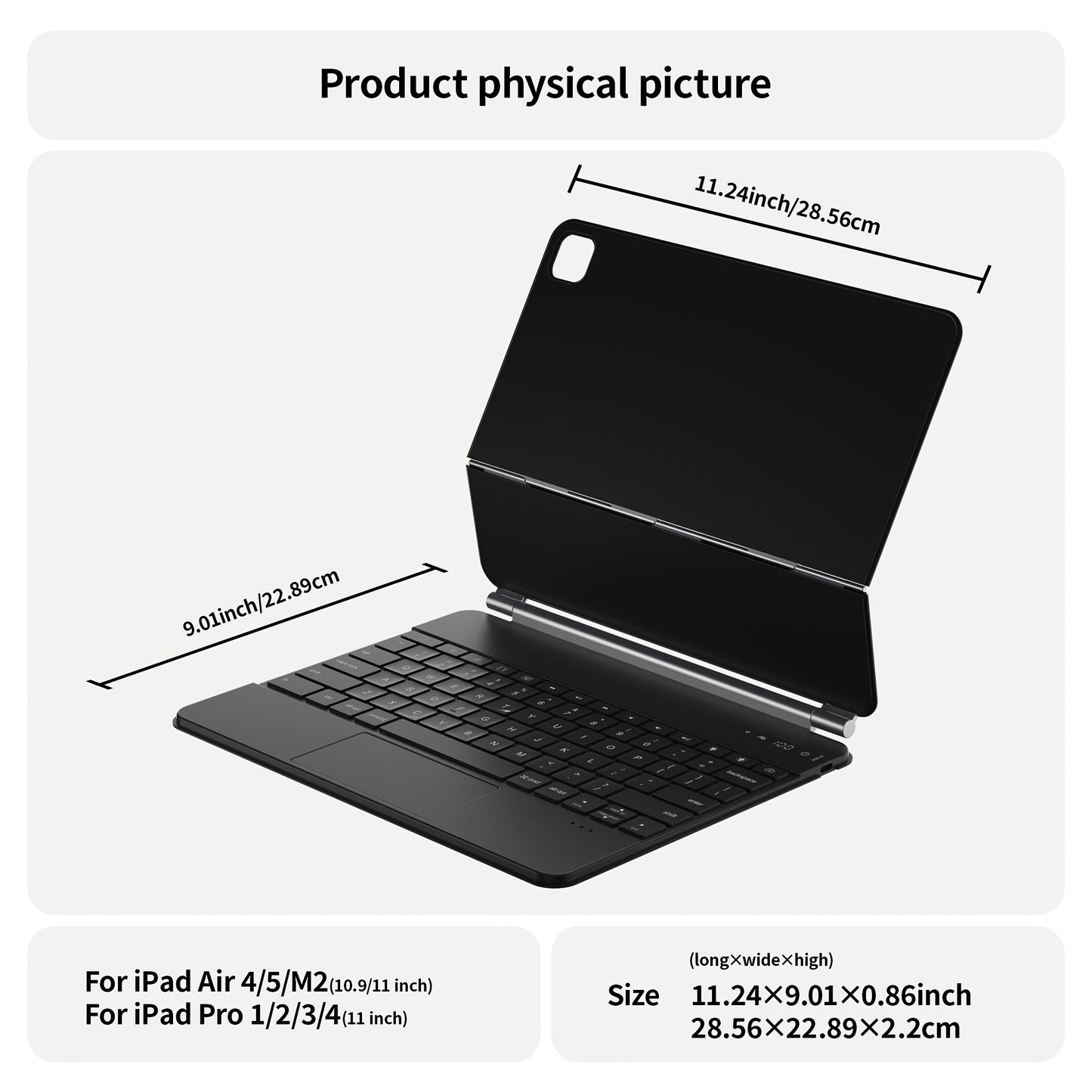 The Sole Tablet Cover Featuring a Keyboard for Ipad, Equipped with a Magic Keyboard That Shows Power Status in Real-Time, Includes a Multi-Touch Trackpad, And Has a Backlit Wireless Keyboard in Gray And White for US English.