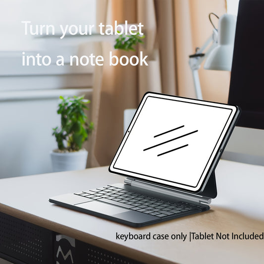 The Sole Tablet Cover Featuring a Keyboard for Ipad, Equipped with a Magic Keyboard That Shows Power Status in Real-Time, Includes a Multi-Touch Trackpad, And Has a Backlit Wireless Keyboard in Gray And White for US English.
